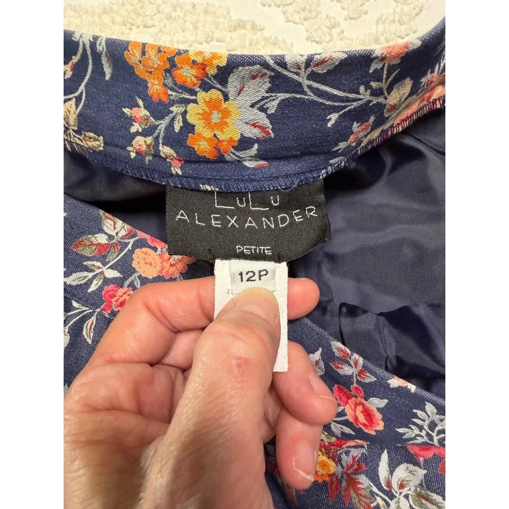 Lulu Alexander Floral Pencil Skirt Navy Blue 12P Petite Vintage Cottagecore Bohi